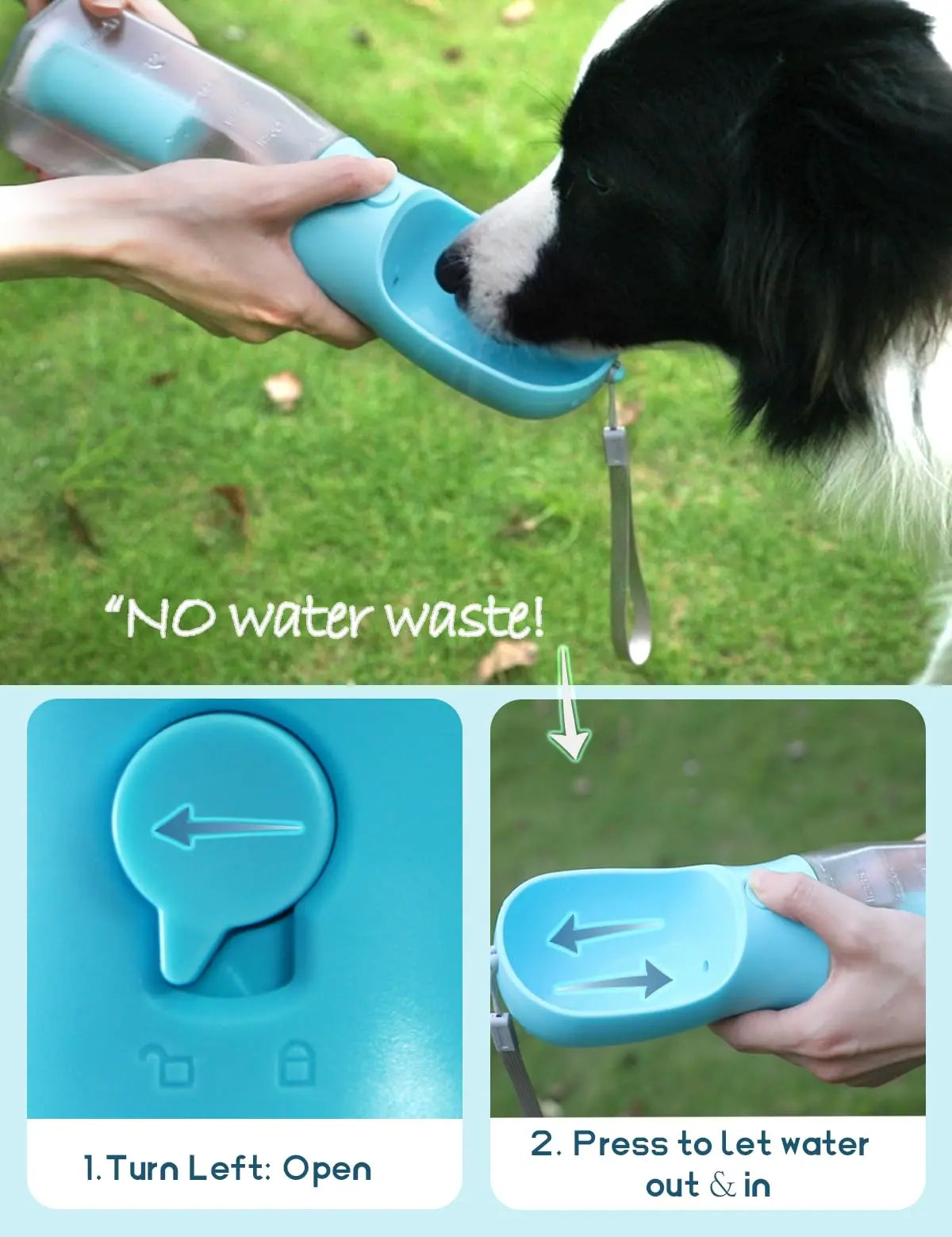 3-in-1 Portable Water Bottle for Dogs with Food Treat Container and Poop Bag Holder - Ideal for Outdoor Activities - 20oz - Blue