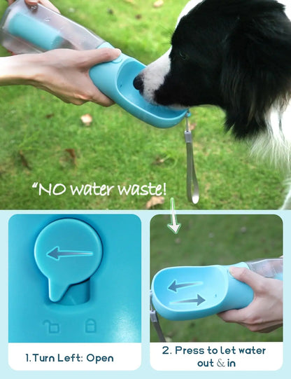 3-in-1 Portable Water Bottle for Dogs with Food Treat Container and Poop Bag Holder - Ideal for Outdoor Activities - 20oz - Blue
