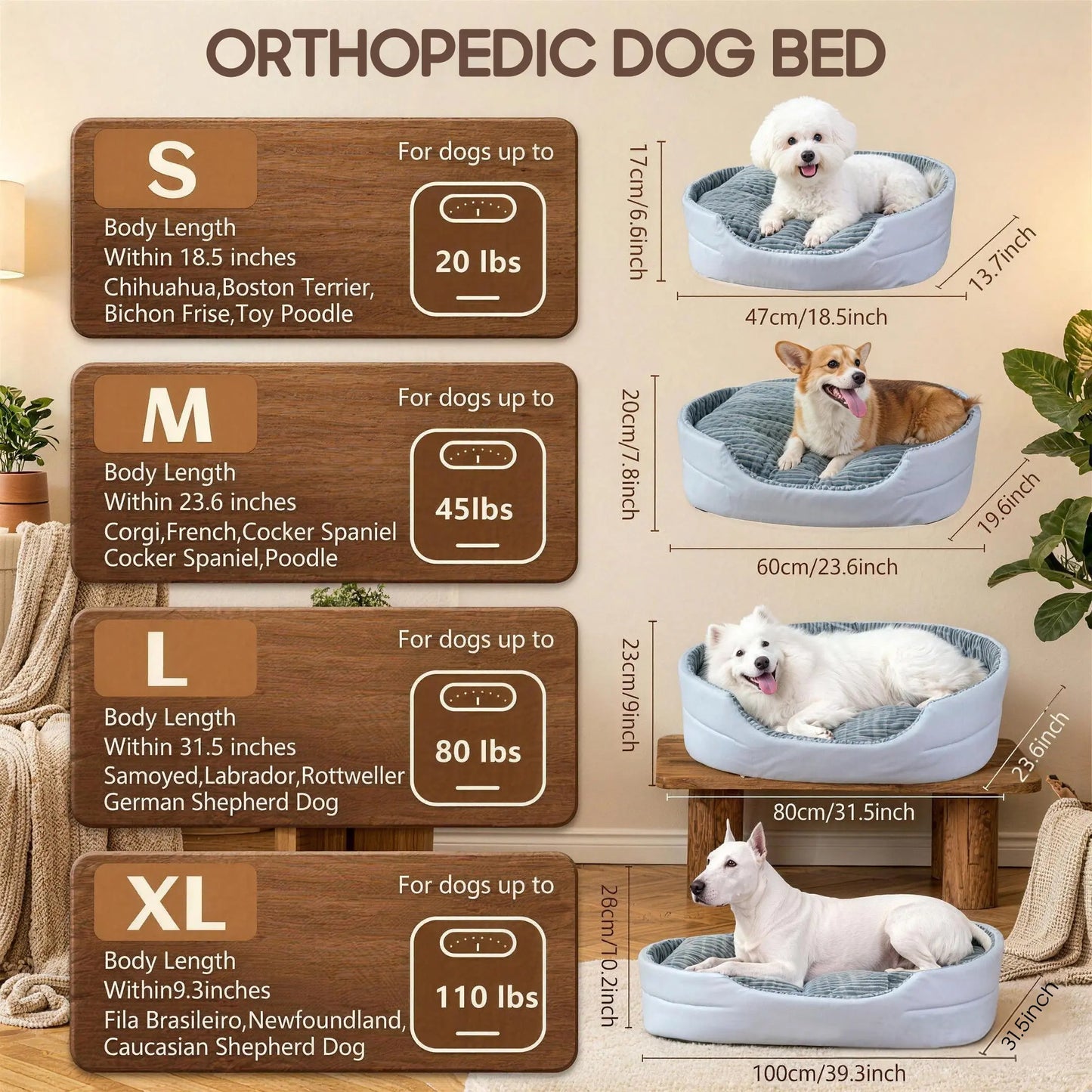 Comhoma Orthopedic Dog Bed & Cat Bed, 360° Bolstered Cuddler Pet Bed with Non-Slip Bottom, Granular Sponge Soft Washable Nest Bed for Small Medium Large Dogs & Cats, Multiple Sizes