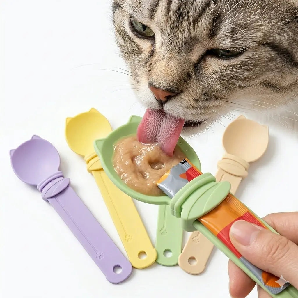 4-Pack Cat Feeding Squeeze Spoon for Wet Treats and Liquid Snacks